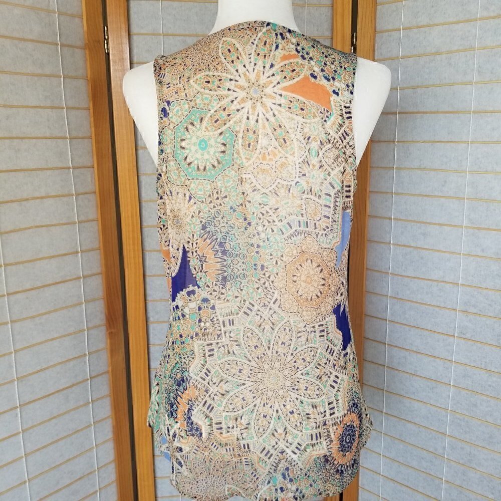 Miss Me Tank Top Shirt Size Small Boho Peasant Tunic Rope Beads Geometric EUC